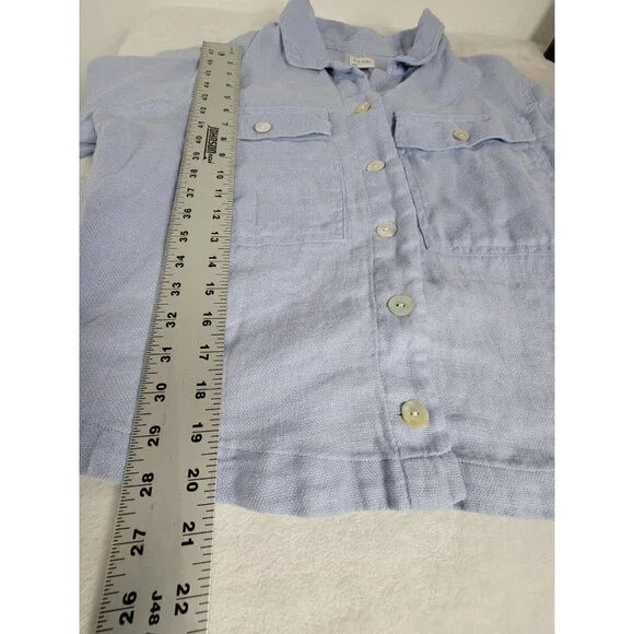 Nicole Miller Womens Button Up Linen Cropped Shirt Jacket Large Blue Long Sleeve - Picture 7 of 7